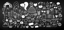 Vector Chalk Drawn Illustration Set Of Beauty And Fashion Isolated Doodles And Sketches