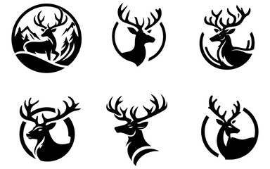 Sticker - Deer Logo concept vector illustration black color pack 