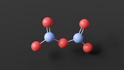 Poster - dinitrogen pentoxide molecule, molecular structure, binary nitrogen oxides, ball and stick 3d model, structural chemical formula with colored atoms