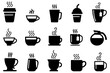 Coffee cup icons. Set of different tea cup icons. Simple coffee or tea signs. Black hot drinks icons