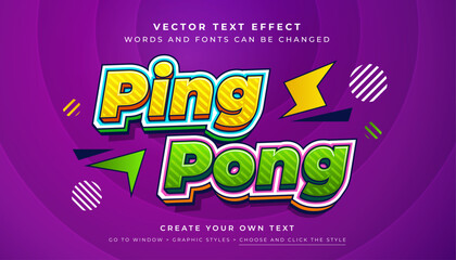 Wall Mural - vector 3d fun yellow green text effect. outlined ping pong graphic style on abstract purple backgrou