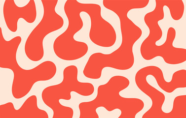Poster - Abstract horizontal background with colorful waves. Trendy vector illustration in style retro 60s, 70s. Red  and beige colors