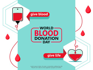 Wall Mural - blood bag donated with heart, blood donor for poster, banner, card, and background. Vector illustration flat design for blood donation day.