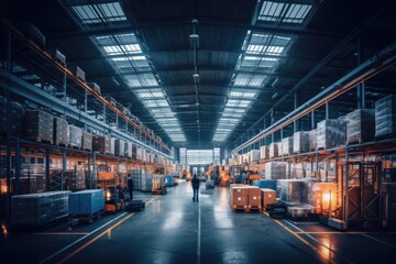 Wall Mural - Interior of a Spacious Warehouse with Modern Industrial Design