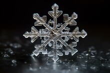 A Close-up Of A Symmetrical Snowflake Crystal With Six Sides, Covered In A Pattern Of Small Bumps. Generative AI