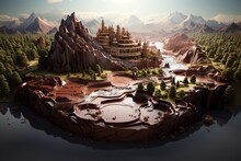 3d Render A Chocolate Land Cake