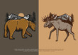 Vector illustration deer and bear outdoor camp for printable