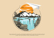 water fall campground illustration landscape artwork for tshirt printing