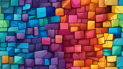 abstract colorful background, Gaming wall bricks, cartoon style, multi color. - Seamless tile. Endless and repeat print.