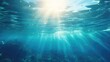 Summer time under sea. Ocean in clean and clear water with ray of sunlight
