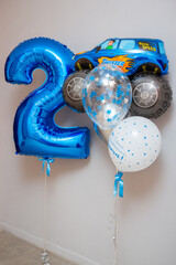 Blue foil number 2 and a set of balloons, the inscription 