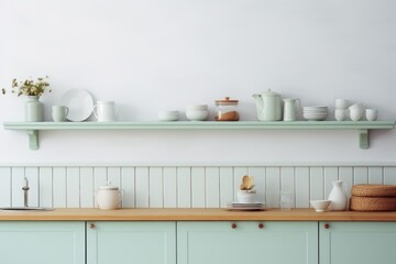 Wall mockup in kitchen interior background, Farmhouse style, 3d render