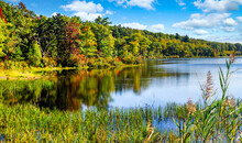 Lake Marcia In High Point State Park, Kittatinny Mountains, New Jersey. High Point Is The Highest Elevation In The NJ State At 1,803 Feet (550 M)