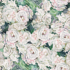  seamless watercolor pattern ornament with white roses