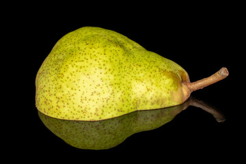 One half of a ripe pear, macro, isolated on black