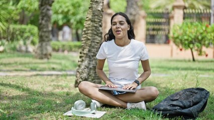 Poster - African american woman student finishing to study relaxing at university campus