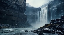 Waterfall Middle Rocky Gorge Person Standing Edge Still Entertainment Arrival Promotional Viking Heaven Credit Geo