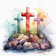 Waterco Easter Crosses white background  illustration, Generative Ai