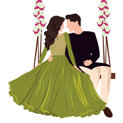 Sticker - vector indian wedding bride and groom wearing traditional wedding dresses