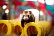 Ferret Agility Training, agility and playful antics of trained ferrets navigating obstacle courses.
