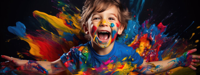 Canvas Print - Little kid covered in paint