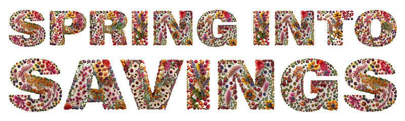 Transparent seasonal spring marketing resource slogan, spring into savings