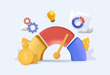 3D Benchmarking business illustration. Bench large indicator, improves company productivity and increases profits