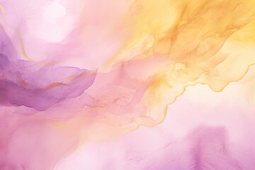 Poster - abstract pink and yellow watercolor background, hand-drawn illustration, Beautiful hues of yellow gold pink and purple in hand painted watercolor background, AI Generated