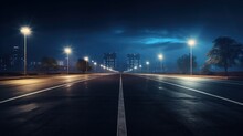 Wide Road With Street Lights At Night