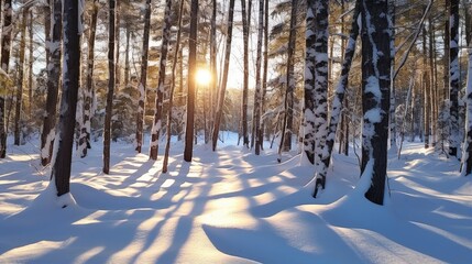 Wall Mural - Trees in snow landscape background. Beautiful winter forest. Hello Winter concept..