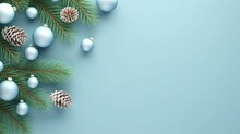  A Christmas Tree Branch With Blue Ornaments On Top Of It.  Generative Ai