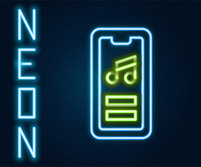 Wall Mural - Glowing neon line Music player icon isolated on black background. Portable music device. Colorful outline concept. Vector