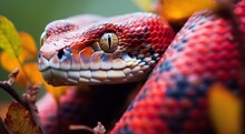 Close-up Of Snnake, Snake In Wild Nature, Snake In The Forest, Close-up Of Wild Snake, Snake Looking Forward