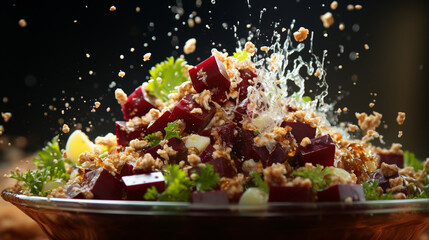 Wall Mural - A bowl of roasted beetroot salad with roasted beetroot UHD wallpaper Stock Photographic Image