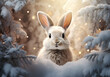Festive rabbit exploring a winter wonderland in a Christmas forest