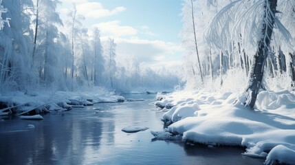 Wall Mural - winter river in the forest