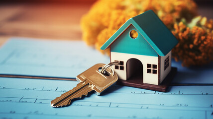 Wall Mural - keys with a house model on papers