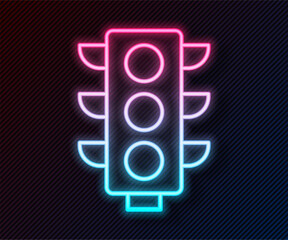 Wall Mural - Glowing neon line Traffic light icon isolated on black background. Vector