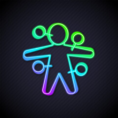 Wall Mural - Glowing neon line Voodoo doll icon isolated on black background. Vector