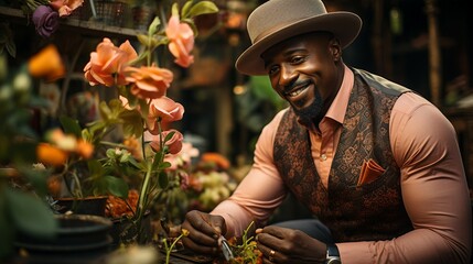 Canvas Print - gardener with a flower