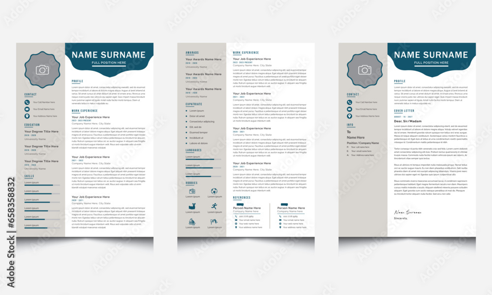 Resume with Cover Letter Template Layout and cv Design Stock Vector ...