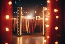 Actor's Dressing Room, Lit By Bulbs, With Costumes Hanging - Behind The Scenes - AI Generated