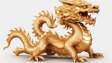 Golden Dragon Statue On White Background,