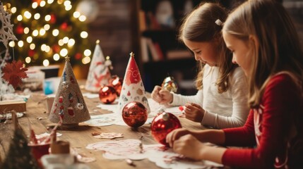 Christmas craft workshop, people learn to make christmas handmade stuff