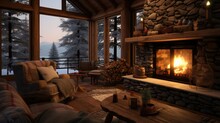 Cozy Winter Cabin With Fireplace, In Snow Land