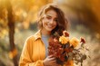 © Andrii Zastrozhnov - A stylish and elegant young woman enjoys the beauty of autumn in the park, her happy smile matching the vibrant fall foliage.