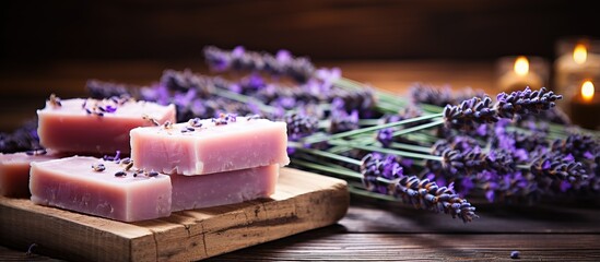 Wall Mural - Lavender soap on rustic wood backdrop