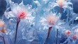  a group of white and pink flowers in a blue background.  generative ai