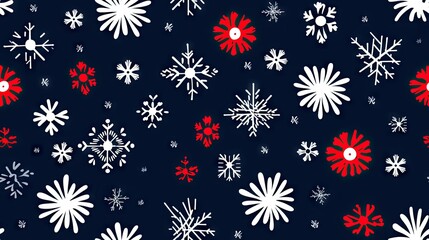 Sticker -  a blue background with white and red snowflakes on it.  generative ai