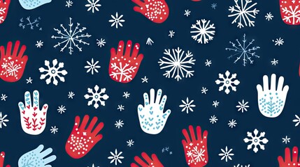 Poster -  a pattern of red, white and blue snowflakes.  generative ai